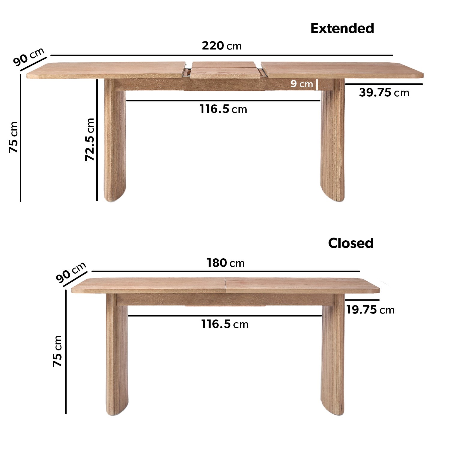 Read more about Large light oak extendable dining table seats 6-8 jarel